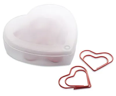 Скрепки канцелярские фигурные в виде сердечек, белый, красный