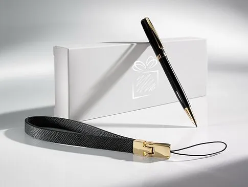 Набор из кожаного ремешка для телефона и ручки, Z1940BL, черный