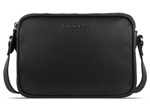Сумка кросс-боди женская BUGATTI Bella, чёрная, воловья кожа/полиэстер, 22х6х15,5 см