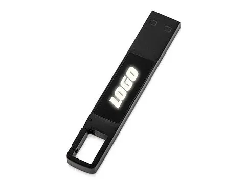 USB 2.0- флешка на 32 Гб c подсветкой логотипа Hook LED, темно-серый, белая подсветка