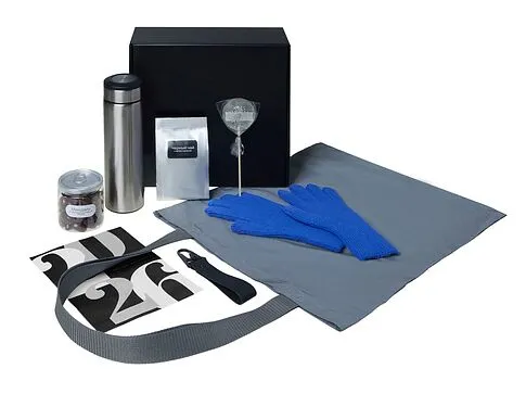 Подарочный набор с перчатками, термосом и чаем, синий