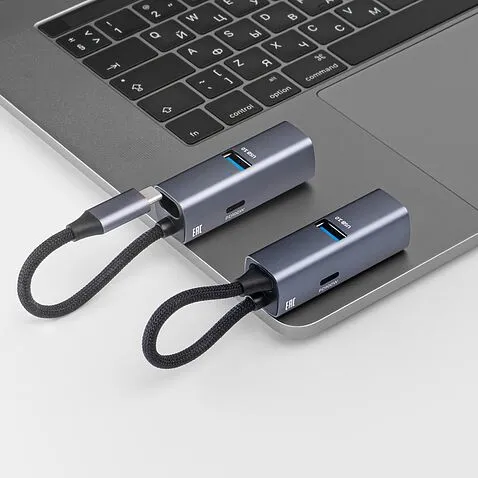 USB-хаб 3 в 1 USB-C - USB-A3.0 + USB-C PD100Вт + HDMI, серый, Deppa