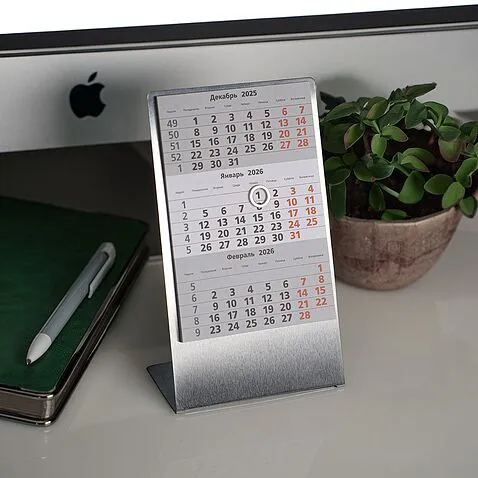 Календарь настольный на 2 года; серебристый; размер 23*10,5 см,сталь, 