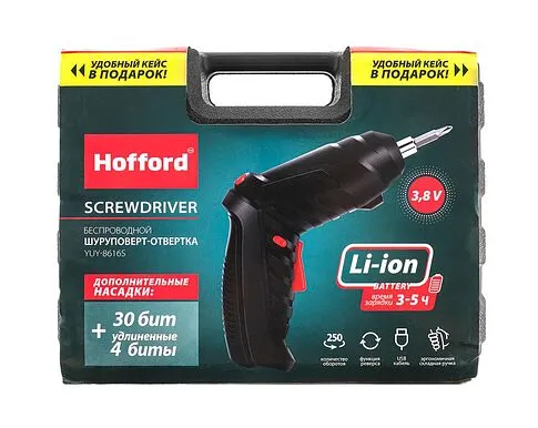 Беспроводной шуруповерт-отвертка Hofford в кейсе. 3,8V, черный