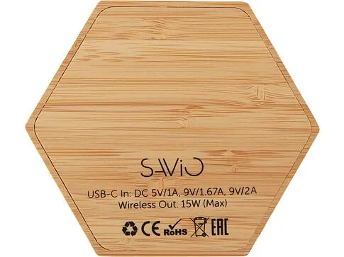 Беспроводное зарядное устройство Gex, 15 Вт, бамбук
