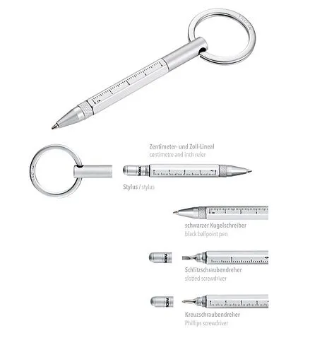 Многофункциональная шариковая ручка-брелок CONSTRUCTION MICRO, серебристый