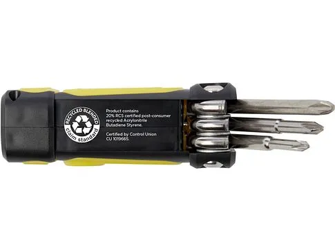 Набор отверток с фонариком Octo 8 в 1 из переработанной пластмассы - Черный/желтый