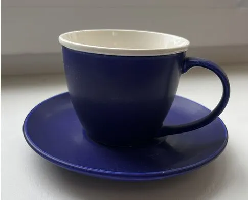 Керамическая чашка с блюдцем с приятным матовым покрытием нежного цвета 200мл, синий Керамическая чашка с блюдцем с приятным матовым покрытием нежного цвета 200мл, синий