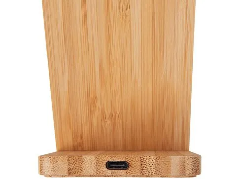 Беспроводное зарядное устройство 2-в-1 с подсветкой лого Reedia S4, 15 Вт, бамбук, черный