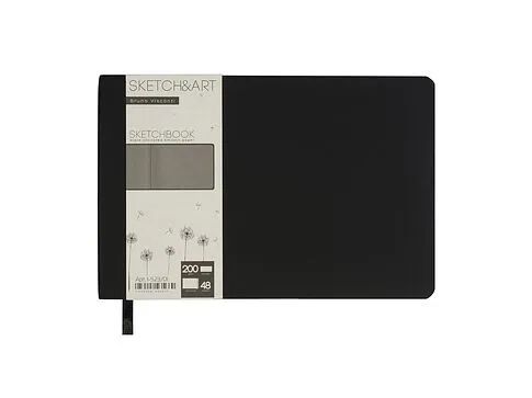 Скетчбук Sketch & Art в мягком переплете 210х140 мм, 48 л. черной бумаги 200 гр., черный