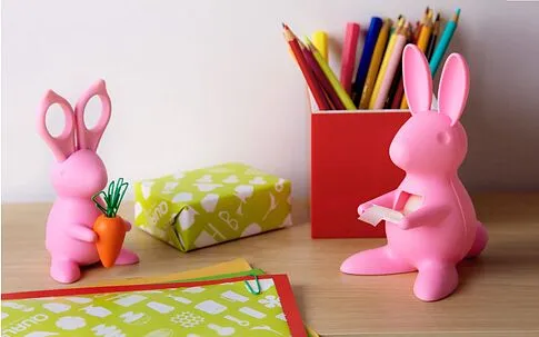 Ножницы и магнит со скрепками Bunny, розовые