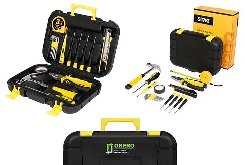 Инструментальный ящик Sounion, 16 предметов, с замком и складной ручкой, черный Инструментальный ящик Sounion, 16 предметов, с замком и складной ручкой, черный