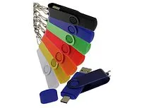 USB-флешка на 64 Гб 2 в 1 поворотный механизм, c дополнительным разъемом Type-C с одноцветным металлическим клипом, белый