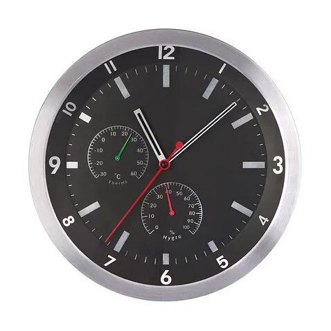 Классические настенные часы с термометром и гигрометром, черный Классические настенные часы с термометром и гигрометром, черный