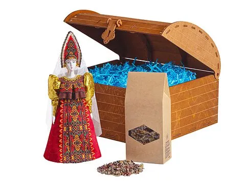 Подарочный набор: кукла фарфоровая, чай Малина с мятой, красный