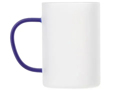 Стеклянная матовая кружка Акцент с цветной ручкой для сублимации, синий