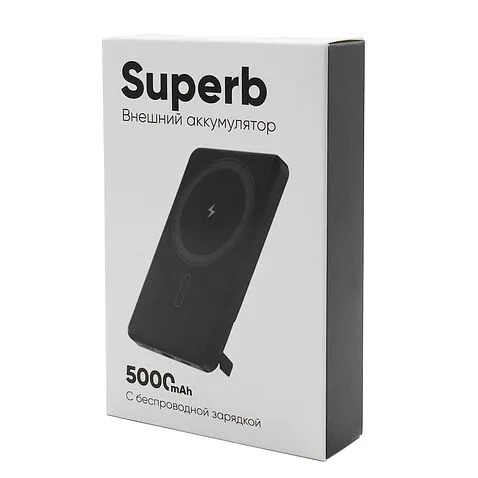 Внешний аккумулятор c беспроводной зарядкой Superb, 5000 mAh, черный