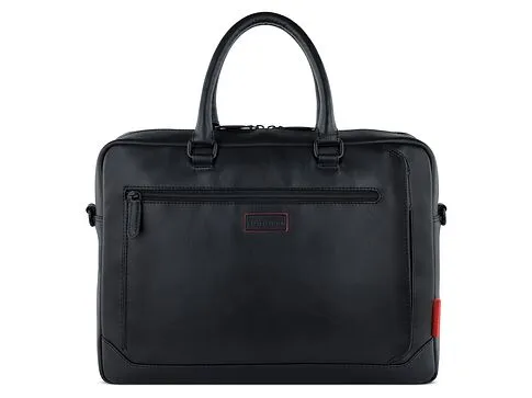 Портфель мужской BUGATTI Clark, чёрный, воловья кожа/полиэстер, 40х9,5х29 см, 10 л