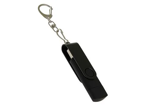 USB-флешка на 32 Гб 2 в 1 поворотный механизм, c дополнительным разъемом Type-C с одноцветным металлическим клипом, черный