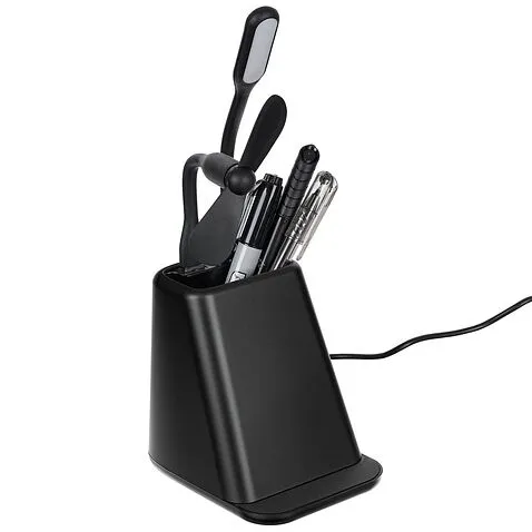 Настольный органайзер с зарядкой, лампой, вентилятором и подсветкой логотипа powerTower, черный