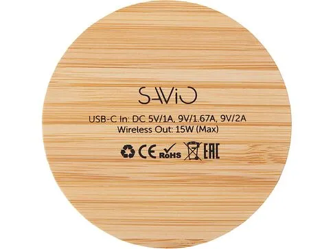 Беспроводное зарядное устройство с подсветкой лого Reedia S3, 15 Вт, бамбук, черный