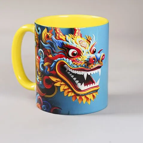 Кружка для сублимации, 330 мл, d=82 мм, стандарт А, белая, желтая внутри, желтая ручка