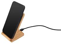 Беспроводное зарядное устройство 2-в-1 с подсветкой лого Reedia S4, 15 Вт, бамбук, черный