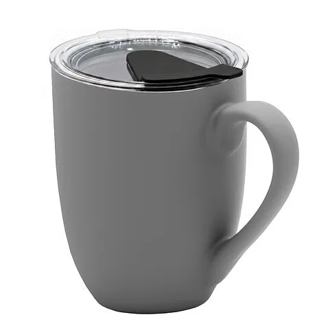 Кружка с крышкой Velvet Duo, софт-тач, тёмно-серая/чёрная