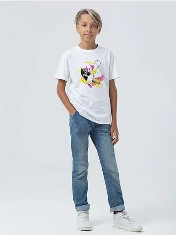 Футболка детская «Обними кота», белая