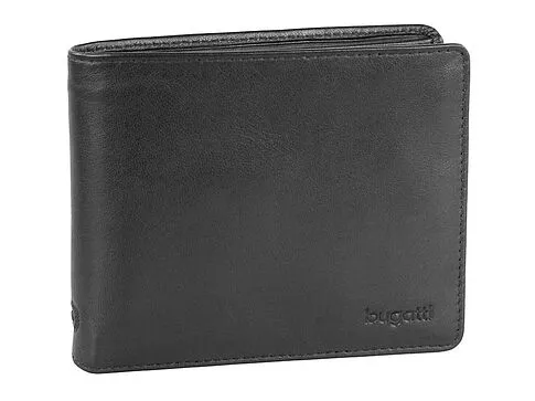Портмоне BUGATTI Primo, чёрное, натуральная воловья кожа, 11,5х2х9,5 см