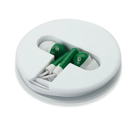 Наушники в круглом пластиковом футляре с крышкой из силикона, MO814648, зеленый