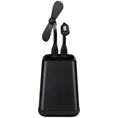 Настольный органайзер с зарядкой, лампой, вентилятором и подсветкой логотипа powerTower, черный