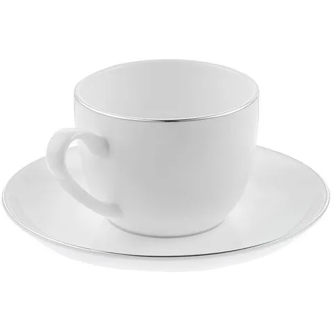 Кофейная пара Select, белая с серебристой отводкой