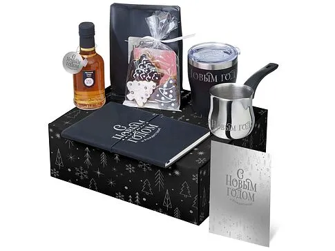 Подарочный набор с туркой, кофе и термокружкой, черный