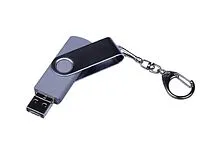 USB-флешка на 32 Гб поворотный механизм, c двумя дополнительными разъемами MicroUSB и TypeC, серебро