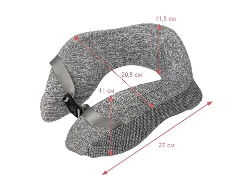 Подушка TORBER, дорожная, с эфектом памяти, серая, полиэстер, 20х27х10 см