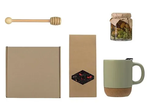 Подарочный набор с кружкой, медом и ложкой для меда, оливковый