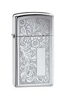 Зажигалка ZIPPO Slim Venetian с покрытием High Polish Chrome, латунь/сталь, серебристая, глянцевая