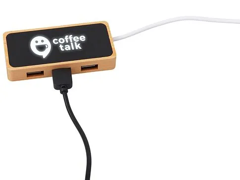 USB хаб с подсветкой лого Reedia S5, 3*USB, 1*Type C, бамбук, черный