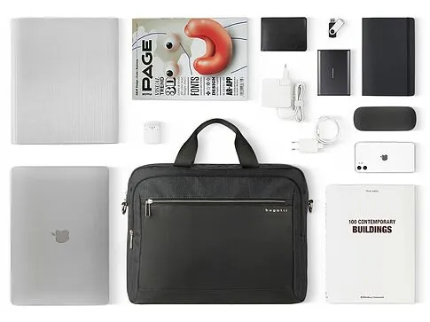 Портфель мужской BUGATTI Sera, антрацитовый, полиэстер, 40х11х34 см