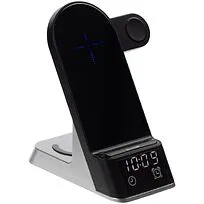 Зарядная станция с часами E-Store для смартфона, часов и наушников, черная