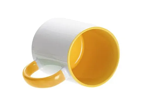 Кружка для сублимации, 330 мл, d=82 мм, стандарт А, белая, желтая внутри, желтая ручка