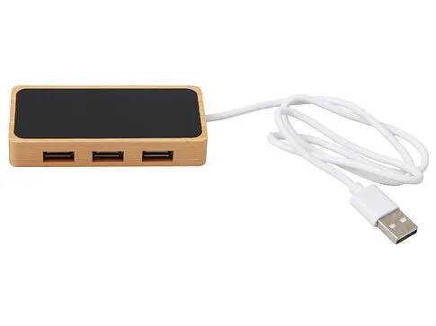 USB хаб с подсветкой лого Reedia S5, 3*USB, 1*Type C, бамбук, черный