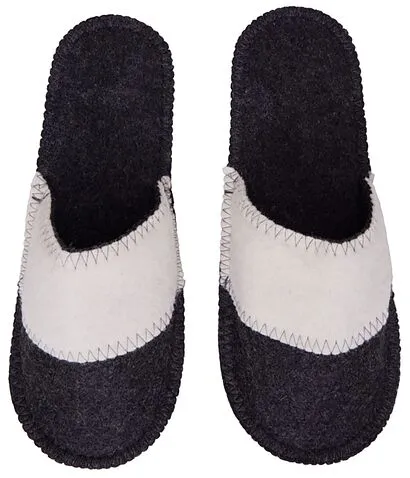 Тапочки белые/серые с отворотом без вышивки