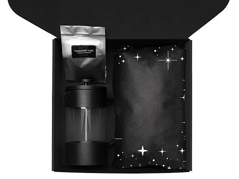 Подарочный набор c френчпрессом, кружками и чаем, черный