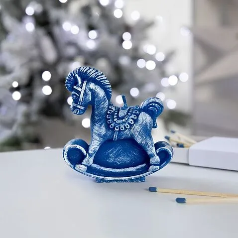 Свеча фигурная «Лошадка-качалка», синяя