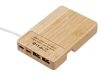 USB хаб Memo, 2*USB, 2*Type C, бамбук