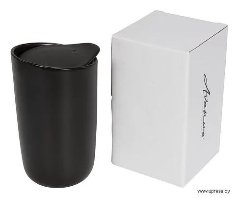 Привлекательный керамический стакан Mysa с двойными стенками и керамической крышкой 400мл, черный Привлекательный керамический стакан Mysa с двойными стенками и керамической крышкой 400мл, черный