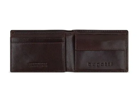 Портмоне BUGATTI НЕАПОЛЬ | NEAPLES, с защитой данных RFID, коричневое, натуральная воловья кожа, 10х2х7,2 см