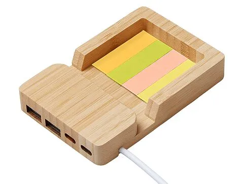 USB хаб Memo, 2*USB, 2*Type C, бамбук